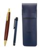 Набор ретро шариковых ручек из синей зернистой кожи, синий металлический стилус и коричневый деревянный корпус, чехол, SASL-ALL-HS48S