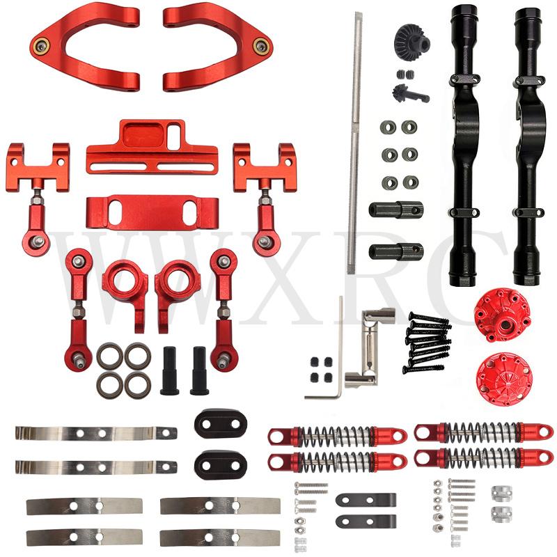 WPL D12 Metal Rear Axle Kit Front Rear Shock Absorber Leaf Springs Steering Cup Upper Lower Swing Arm Slider Set Upgrade Parts