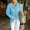 Womens Linen Cotton Wrap Tie Waist Shirt 2026 Elegant Office Wear Long Sleeve Button Up