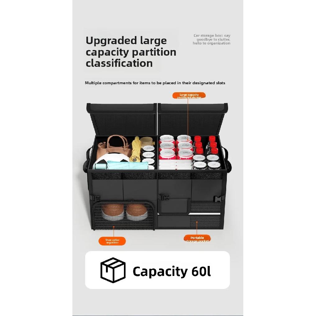 Foldable Trunk Storage Box Waterproof Oxford Cloth 60L Large-Capacity Car Organizer for Camping/Fishing Easy To Carry