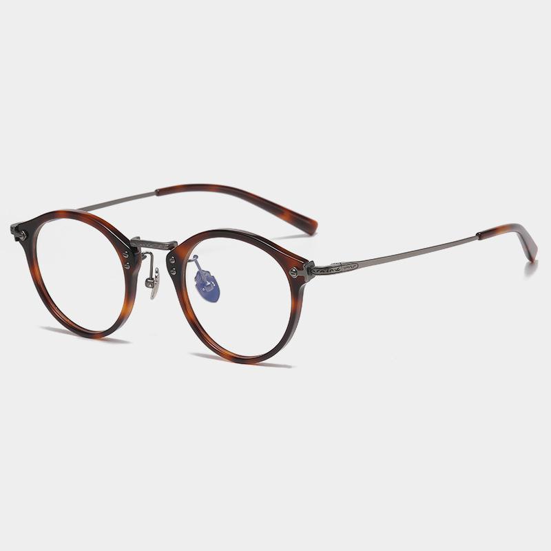 Japanese Brand Replica Acetate Frames Pure Titanium Temple Glasses Luxury Retro Round Men Eyeglasses Oval Business Eyewear