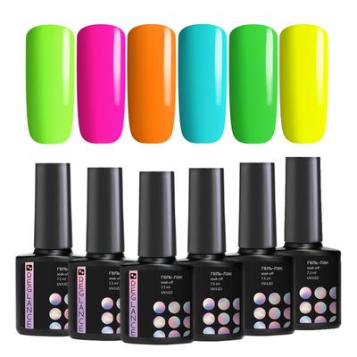 Набор гель-лаков 6 цветов 7,5 мл Soak Off UV LED стеклянный флакон | Неоновый гель-лак | Гель-лак с блестками