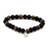 Stones and Minerals. Bracelet Matte Tiger Eye Beads + Matte Black Onyx 8 Mm. Made In France.
