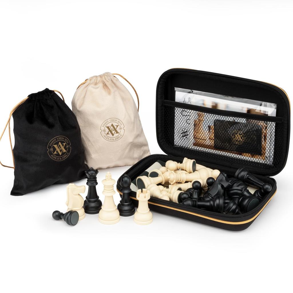 Дорожный шахматный набор x Складная силиконовая шахматная доска Высота короля Пластиковые фигуры Стаунтона Сумка для хранения A&A / 15" 15" / 3.25" /