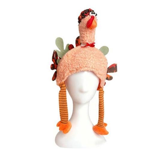 Plush Turkey Headwear with Movable Legs Soft Lining Comfortable Fit Thanksgiving Turkey Hat Festival Party Accessory Holiday Decoration