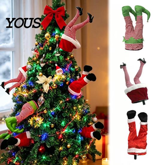 Plush Santa Claus Leg Ornament Christmas Swinging Ornament, Electric Hanging Legs for Tree, Animated Holiday Tree Decorations Fluffy Funny Topper with