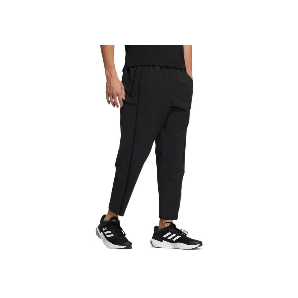 Adidas Solid Color Logo Print Elastic Waist Straight Leg Track Pants Men Bottoms Black HN8961