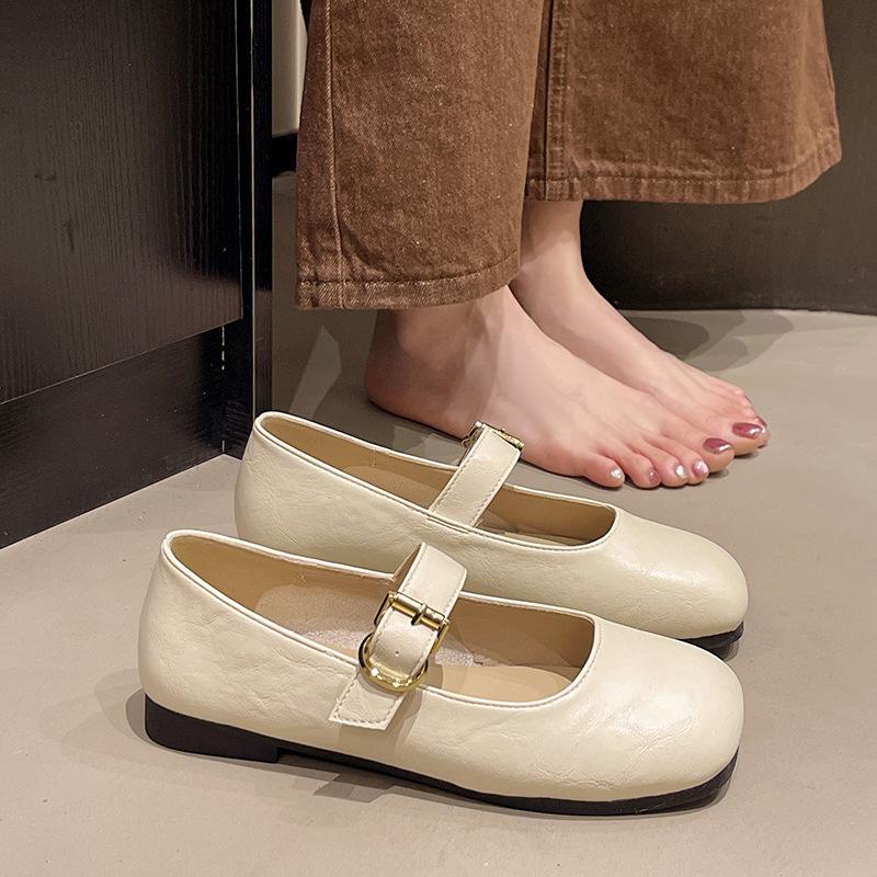 Ретро туфли Мэри Джейн из мягкой кожи для женской коллекции весна 2025, новые туфли на плоской подошве с ремешком через подъем, с неглубоким вырезом, сочетающиеся с юбками и маленькой кожаной обувью