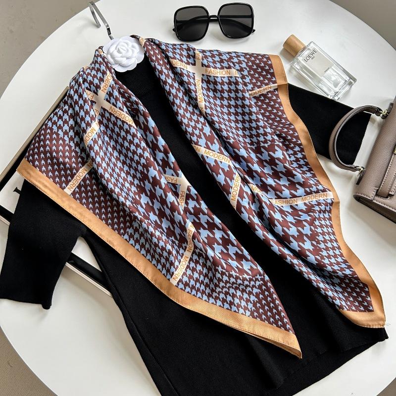 Печатный буквенный высококачественный искусственный шелк женский твил шелковый декоративный женский шелковый шарф