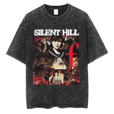 Винтажная стираная футболка с графикой для фанатов игры Silent Hill F 2025 Мужская Женская Эстетичная Мода Готическая Футболка с коротким рукавом Streetwear