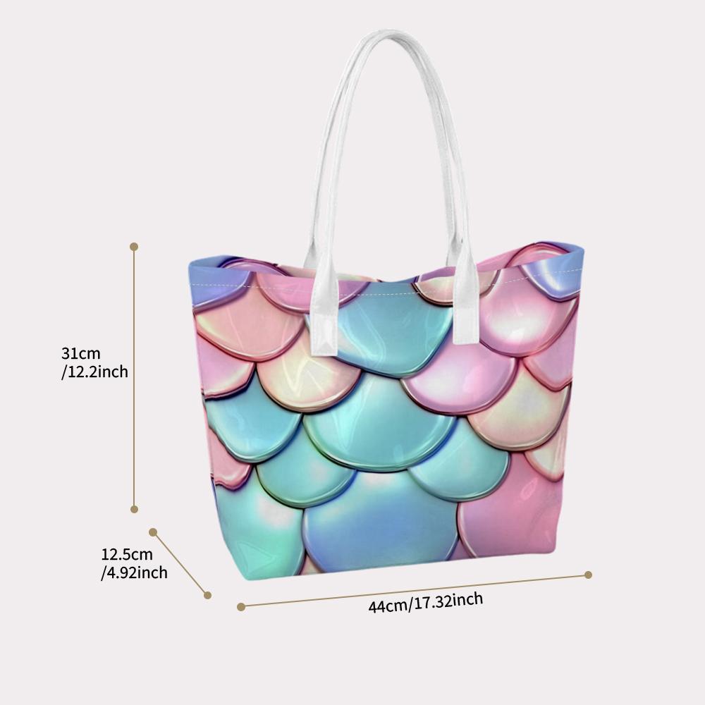 Women Gradient Mermaid Scale Tote Bag Large Capacity Fashion Daily Casual Shopping Shoulder Bag for Ladies
