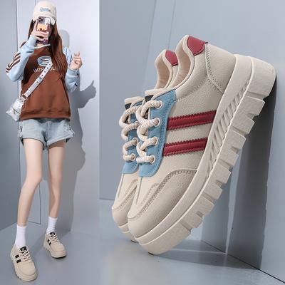 Повседневная обувь для ходьбы для женщин. Удобные кроссовки из искусственной кожи со шнуровкой на толстой платформе. Нескользящие теннисные кроссовки. Женские дышащие кроссовки для бега.