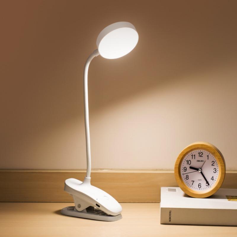 USB Rechargeable Clip‑on Table Lamp, LED Eye‑Caring Desk Lamp, Dimmable Reading Night Light for Study, Office & Bedside Work