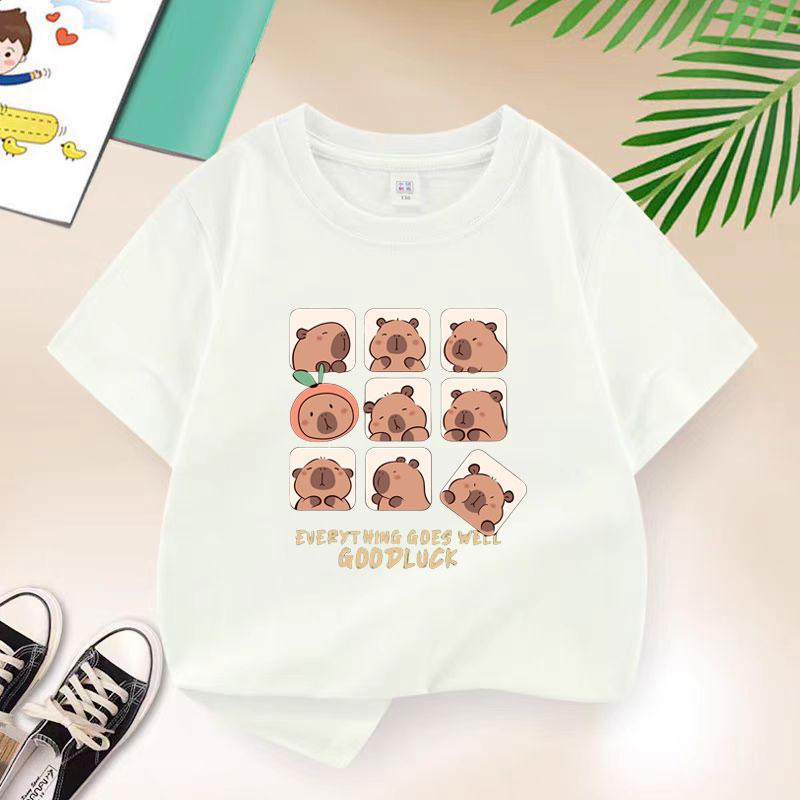 Cute Bear Graphic Print Baby Boys T-shirt White Tops Tee New Summer Cartoon Kids T Shirt Teen