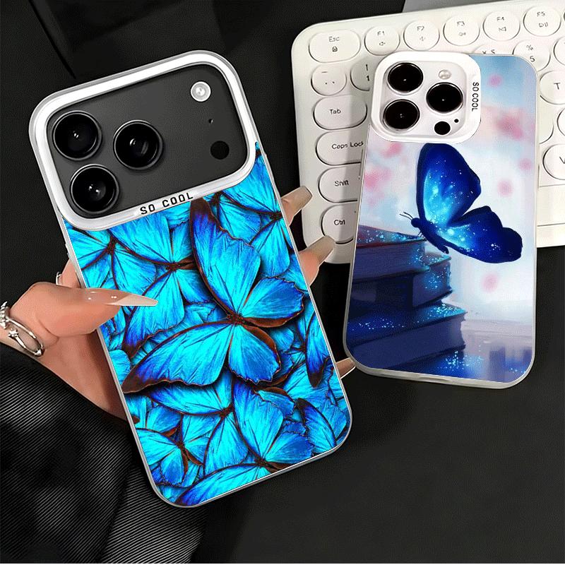 Синяя бабочка Эстетика Ударопрочный чехол для телефона для iPhone 17 Air 16 16E 15 Pro Max 14 Plus 13 Mini 12 Задняя крышка Анти-падение Fund