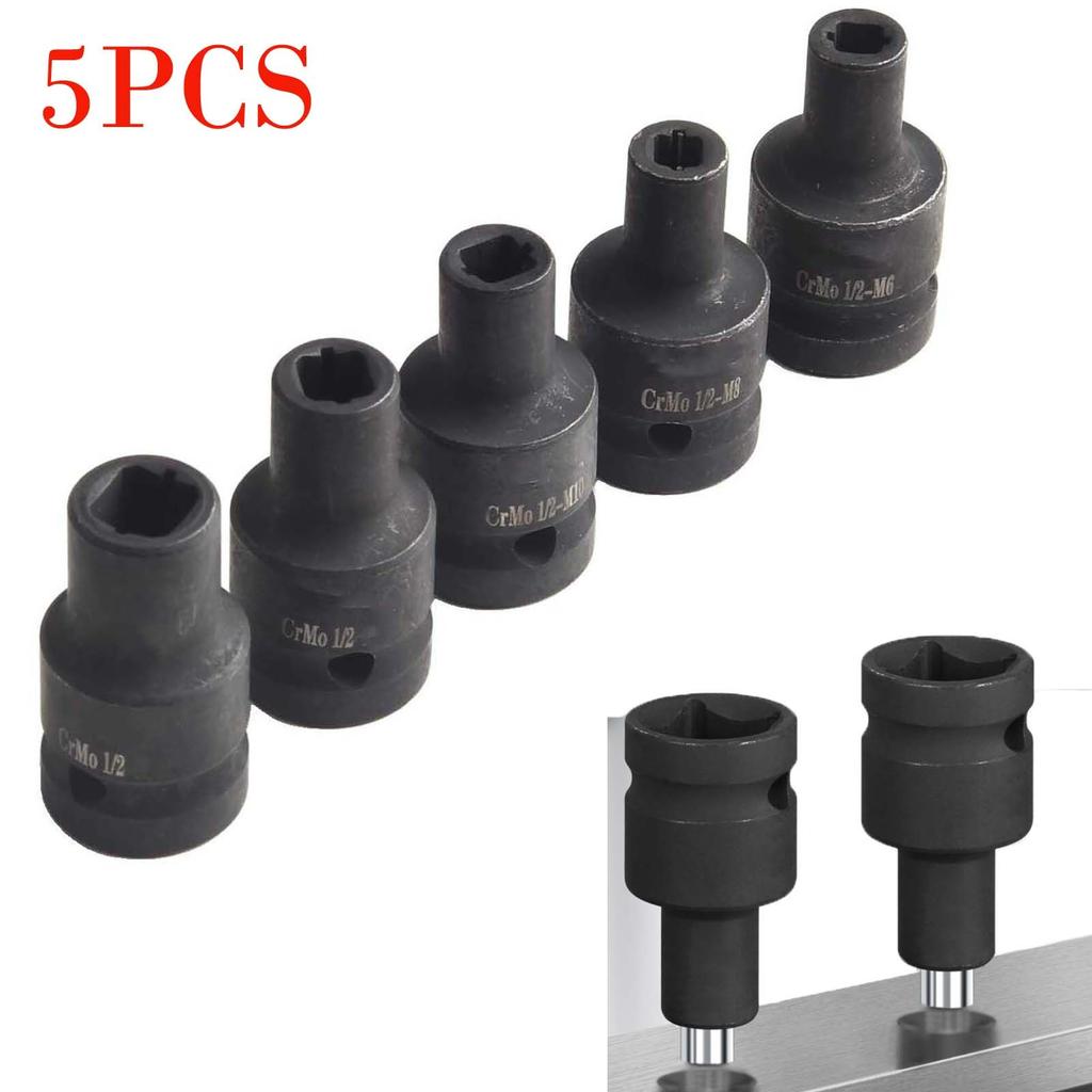 5 Piece Square Tap Socket Set Compatible with 1/2 Inch Ratchets and Drivers