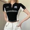 Летний повседневный укороченный топ на молнии y2k, трикотажная футболка с короткими рукавами и буквенным принтом, рубашка в стиле Харадзюку 90-х, женская одежда