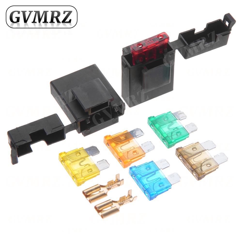 5Set Fuse Holder with Crimp Terminal Middle Fuse for Car Auto Connector 1A 2A 3A 4A 5A 7.5A 10A 15A 20A 25A 30A 35A 40A 45A 50A