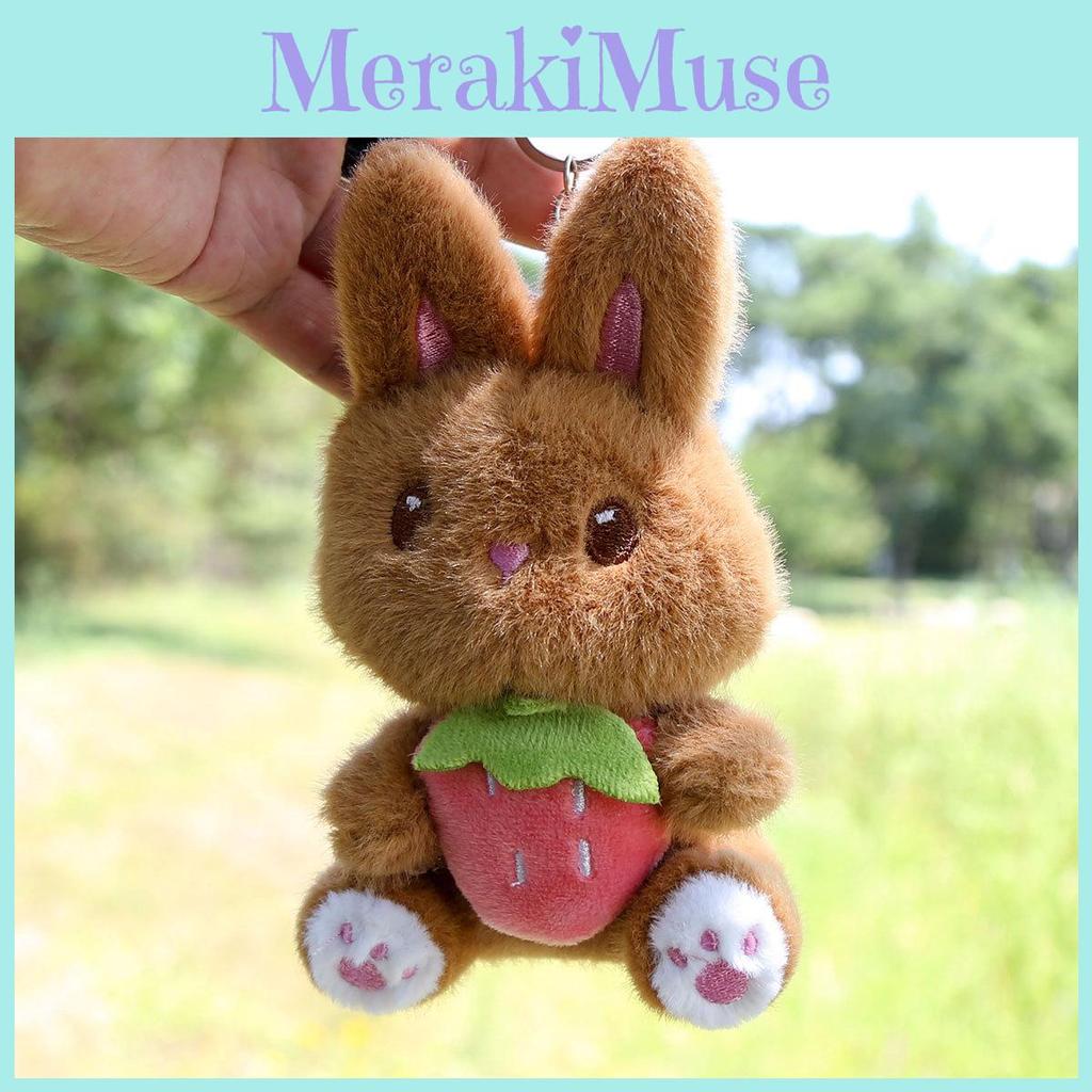 Plush Bunny Toy Keychain With Strawberry Design For Kids Gift And Bag Accessory