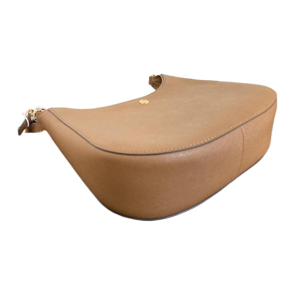 Tory Burch Emerson Minimalist Casual Zipper Opening Textured Leather Crescent Bag Women shoulder bag Brown 137417-909