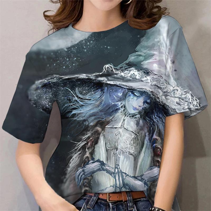Футболка с рисунком Хэллоуина для женщин с принтом ведьмы 3D, короткие рукава, летние повседневные футболки больших размеров с круглым вырезом, уличная одежда