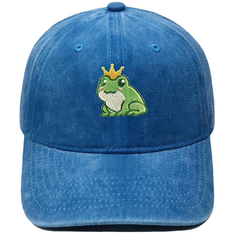 New cartoon crown frog embroidery baseball cap retro and old cute men's and women's casual sunshade dad hat