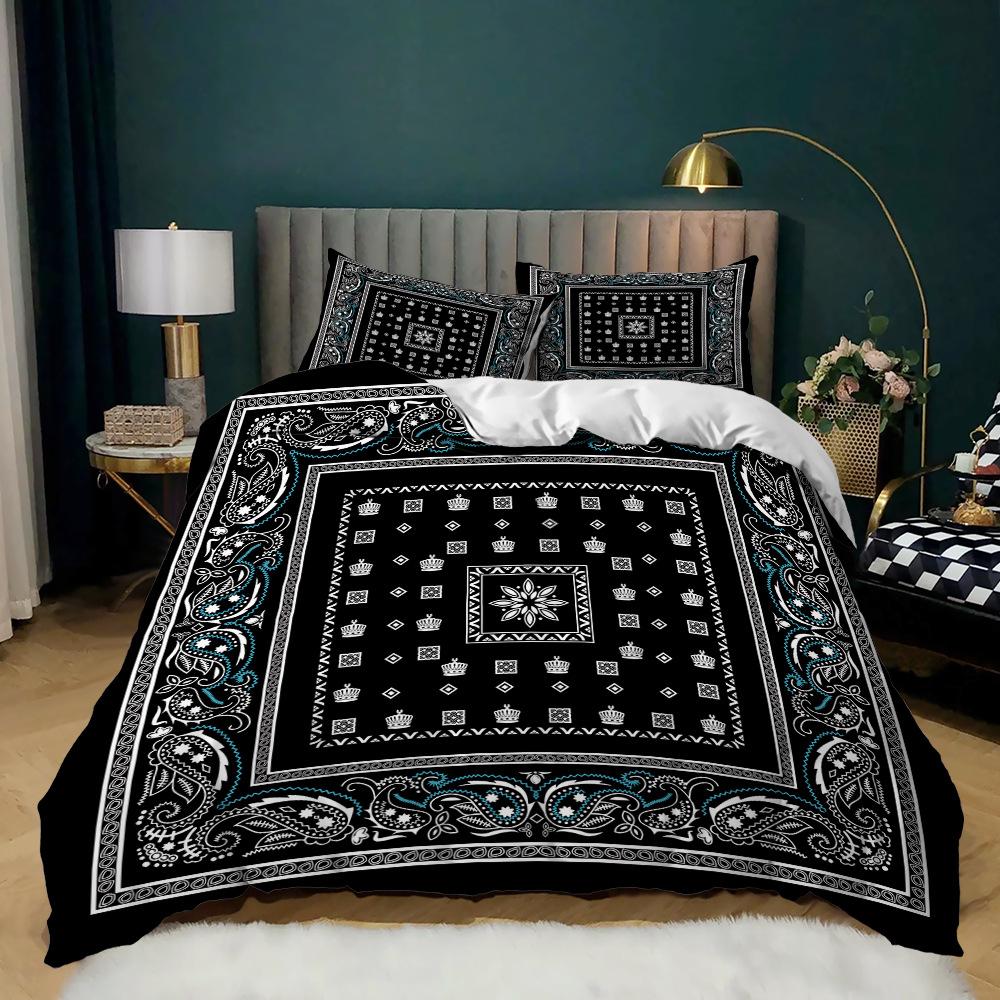 Комплект постельного белья Mandala с принтом «Мандала» из мягкой микрофибры с темно-синим принтом «Богемный шик» и медальоном, двуспальный пододеяльник размера «king-size»