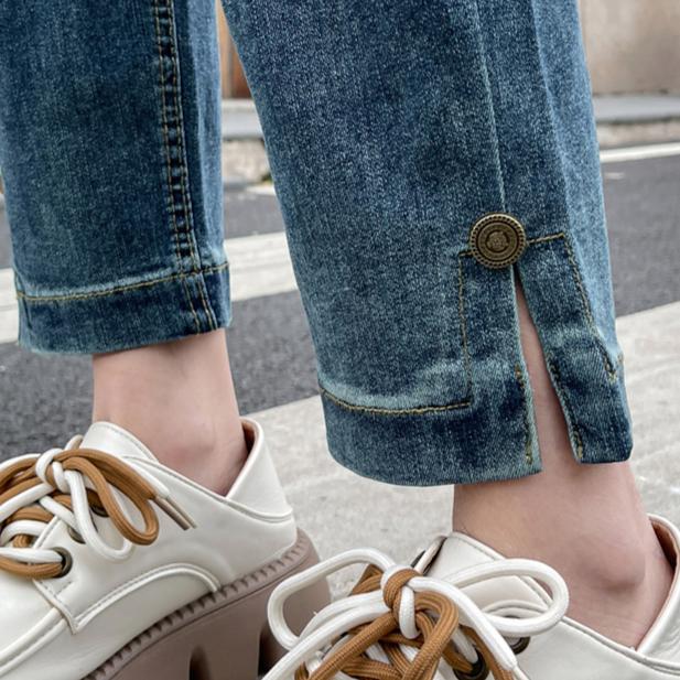 DIMANAF 2025 Летние женские синие джинсы брюки женские эластичные базовые брюки с высокой талией длинные брюки