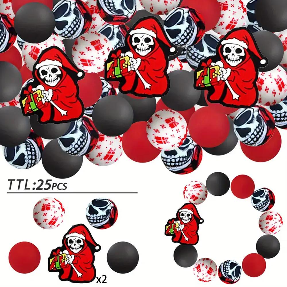 Набор из 25 силиконовых бусин на тему Хэллоуина, разных размеров. Идеально подходит для DIY-поделок, таких как брелоки, ожерелья, браслеты и многое другое.