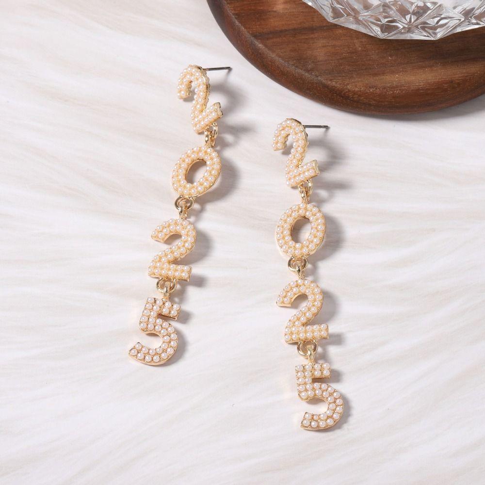 Jewelry Happy New Year Earrings Aesthetic Crystal Party Earrings 2025 New Year Stud Earrings Girls