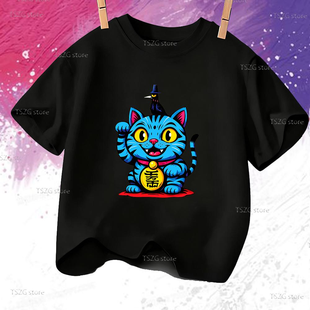 Summer Vintage KPop Demon Hunters Pet Tiger Cartoon Children T-Shirt Anime Short Sleeve Girl Boy Tee Shirt Cute Tops Kid Clothes