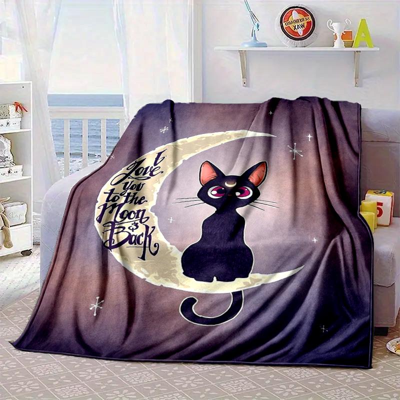 Lunar Cat Magic Night Blanket Flannel Blanket for bed, sofa, Camping, Hiking, Picnic Essentials, gift for family Fan gifts