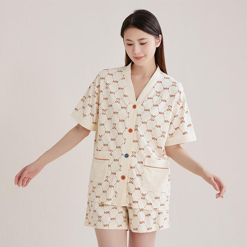 Пижама для женщин, летние шорты с короткими рукавами, свободные, удобные и повседневные, можно использовать как домашнюю одежду с V-образным вырезом