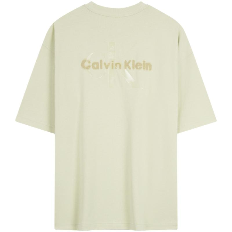 Calvin Klein Модная повседневная многослойная футболка с надписью из хлопка свободного кроя с коротким рукавом для женщин, цвет морской волны 47AB818