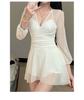 Women's Summer New Slimming Lace Long Sleeve Swimsuit Slim Fit One-Piece Bathing Suit Conservative Style