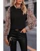 Azura Exchange Black Contrast Leopard Print Lantern Sleeve Blouse