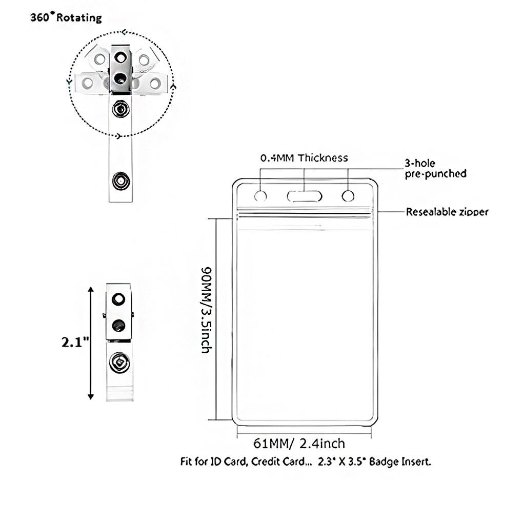 10 Pieces Waterproof Plastic Card Holder Transparent Badge Name Tag Pre-punched Cardholder with Resealable Zip