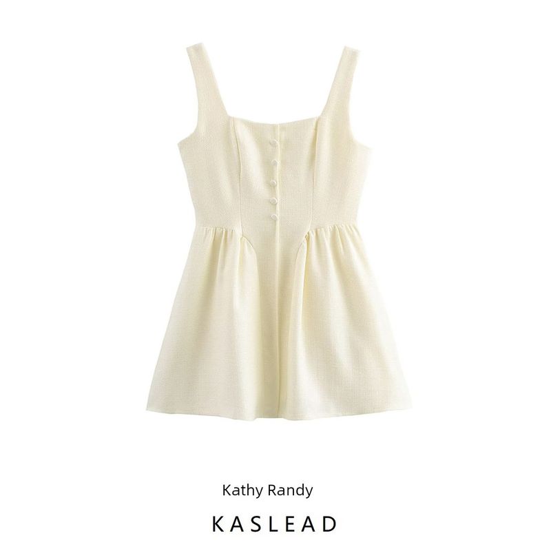 Kaslead New Arrival Women's Clothing Fashion Style Simple Retro Style Sling Woolen Short Dress