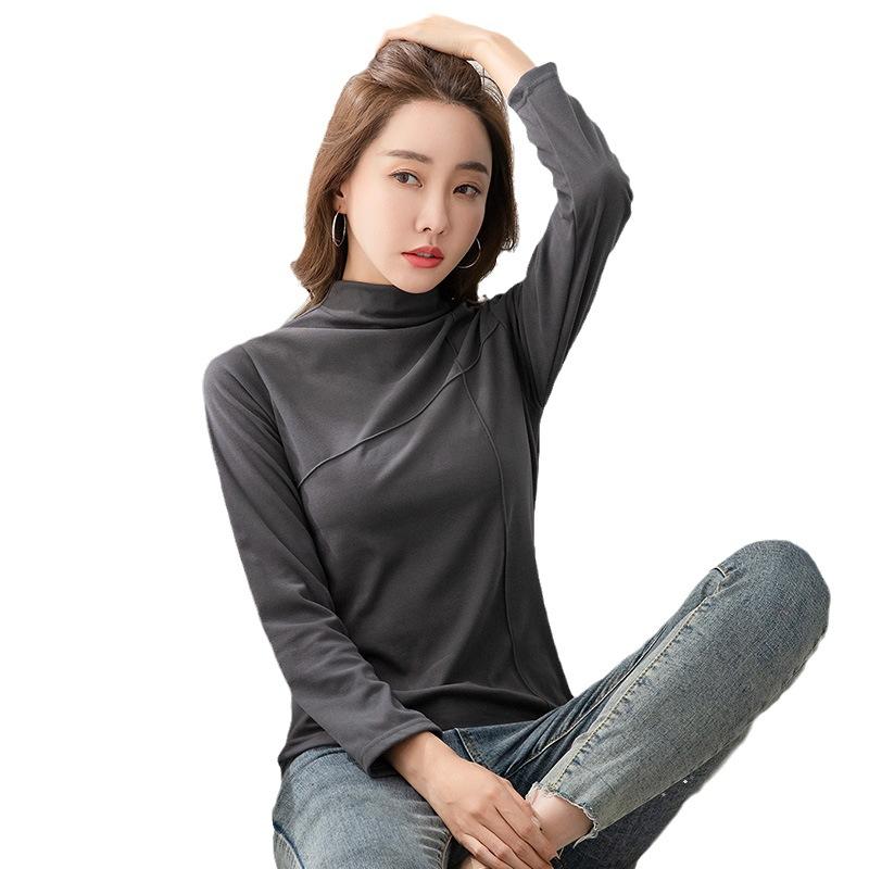 Высокий воротник облегающий свитер с длинными рукавами новый осенне-зимний бархатный женский принт базовая рубашка повседневный тонкий теплый топ