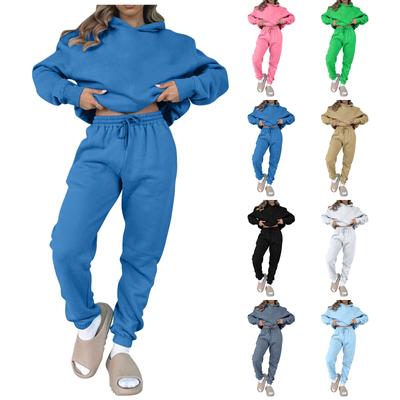 Женский и зимний модный повседневный спортивный костюм-свитер с капюшоном однотонной расцветки