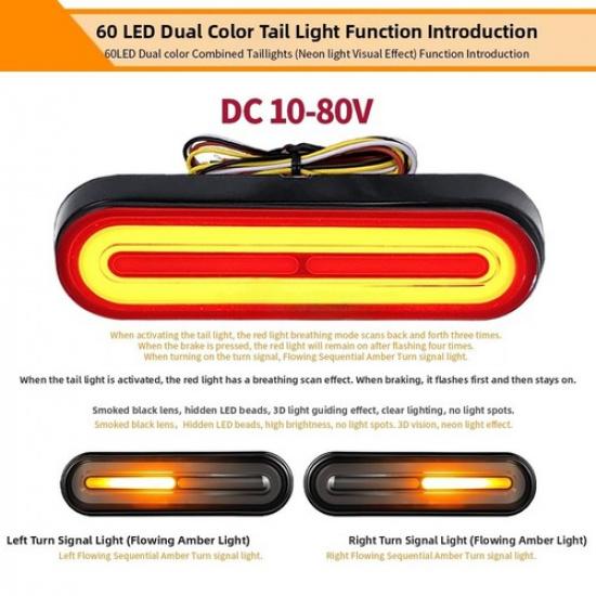 Waterproof 60LED Motorcycle Tail Light with Brake Direction Indicator Lights