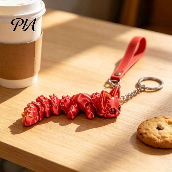 Cute Backpack Accessory 3D Printed Articulated Fox Keychain, Flexible Joint Animal Pendant with Metal Keychain Key Ring, Creative Desk Figurine