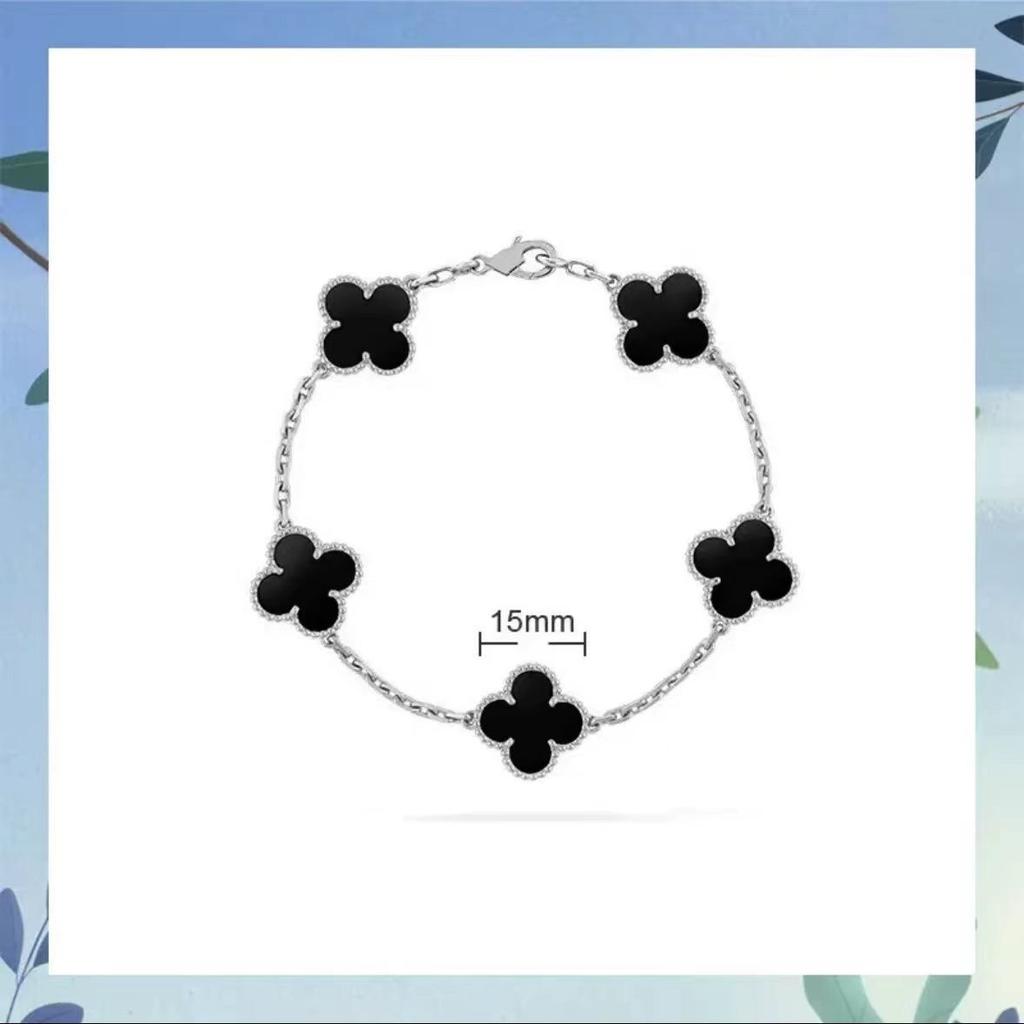 Браслет с четырехлистным клевером и пятью цветами, женский, 18k, с цветком удачи, с белым перламутром