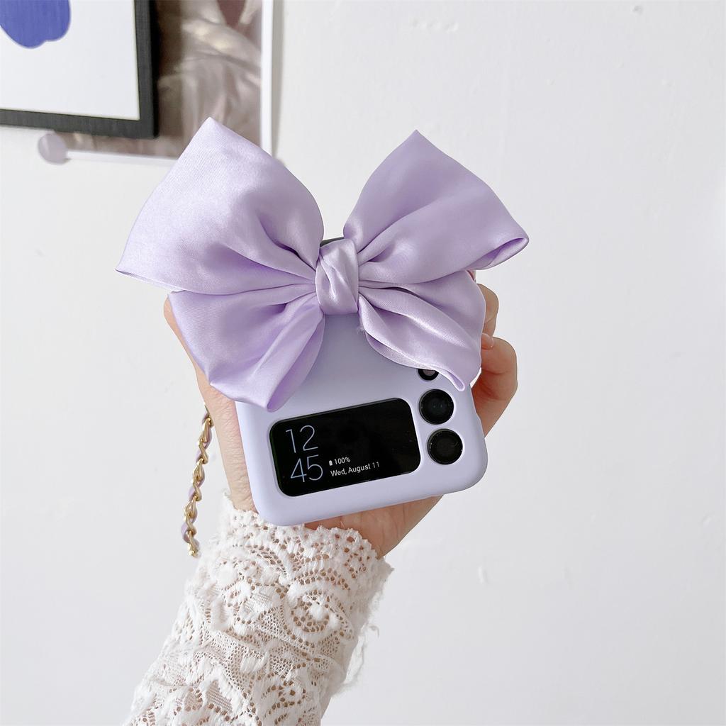 Fashion Korean Cute Silk Bow Leather Bracelet Chain Phone Case For Samsung Galaxy Z Flip 4 Z Flip 3 Zflip 5g Protective Cover