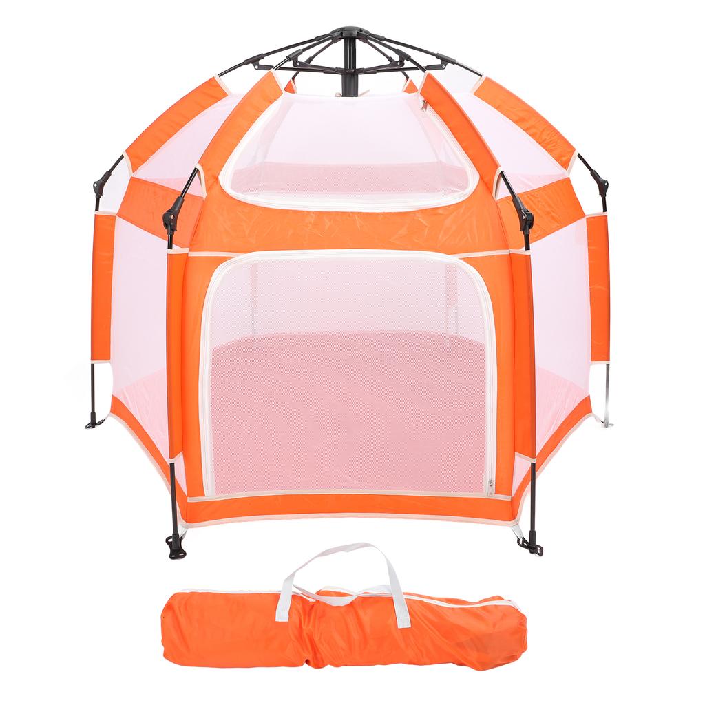 Popup Playpen Tent Roomy Foldable Portable Baby Fence for Indoor Outdoor Yard Beach Use Orange