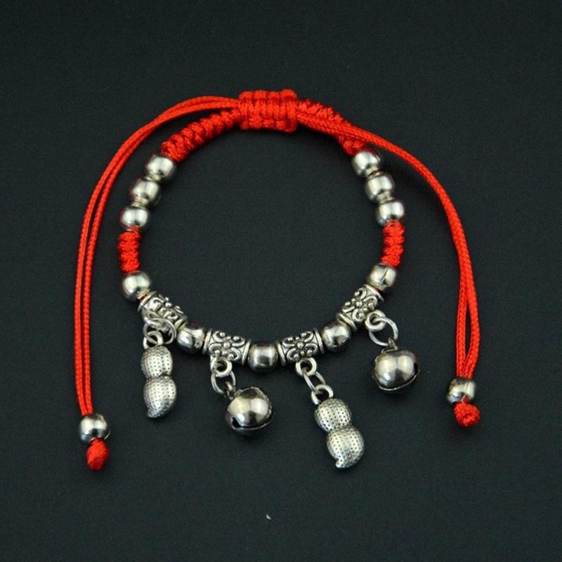Simple Silver Retro Ethnic Style Anklet Female Beaded Red Rope Ankle Girl Accessories