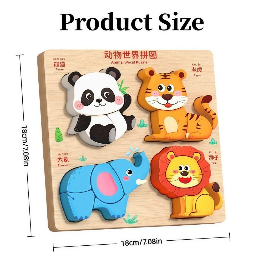 Fun Wooden Animals Cognitive Jigsaw Puzzle 3D Cartoon Blocks Matching 32 Patterns 4-in-1 Animal Building Blocks