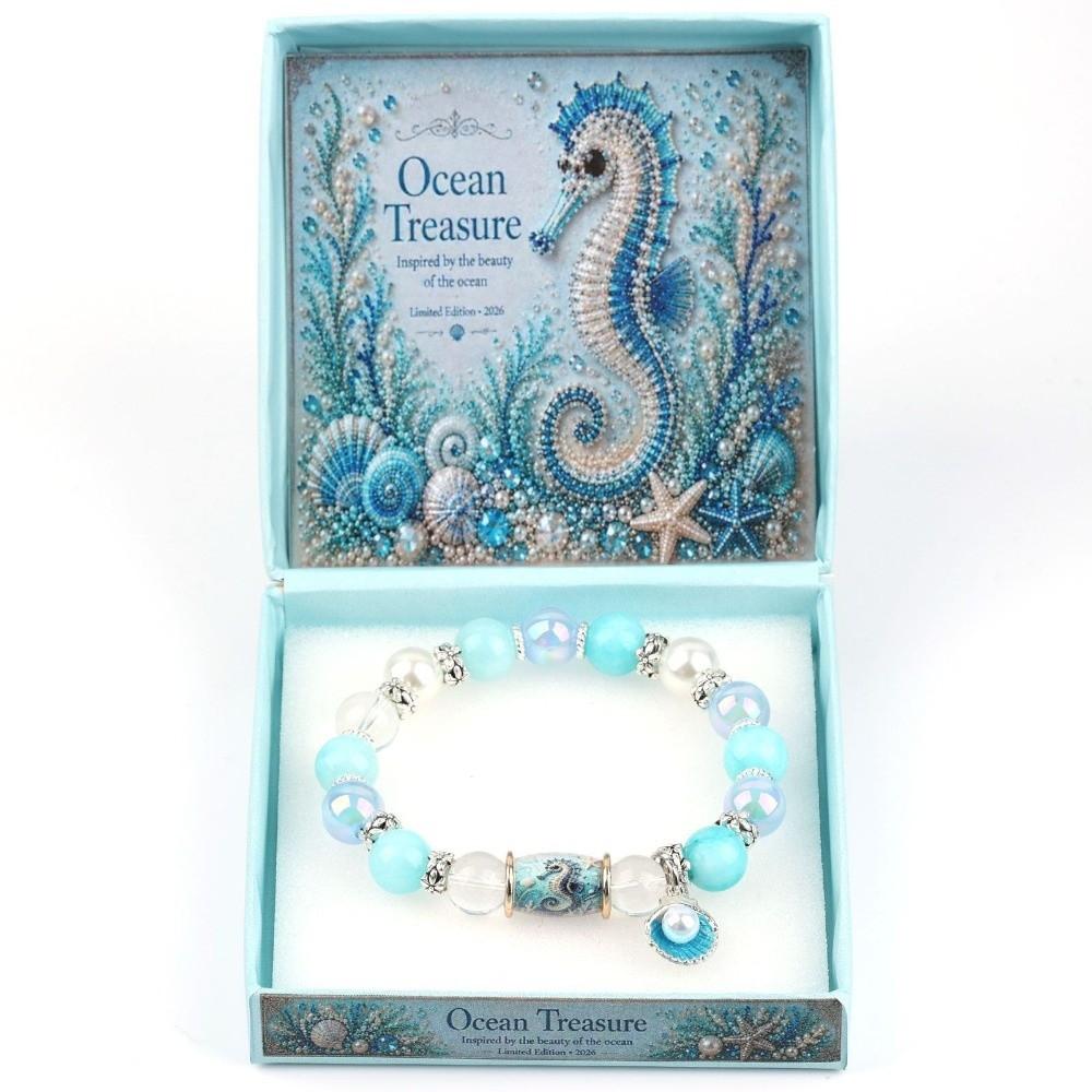 Crystal Sea Turtle Bracelet Pendant Floral Print Beaded Jewelry For Women Men
