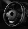 38CM Deluxe Black Carbon Fiber & Leather Car Steering Wheel Cover Trim Universal