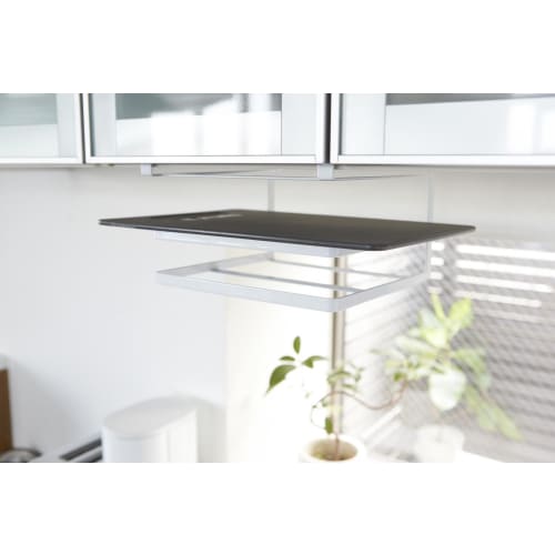 Yamazaki Under-Cabinet Cutting Board & Dishcloth Hanger, Tower, White, 2493
